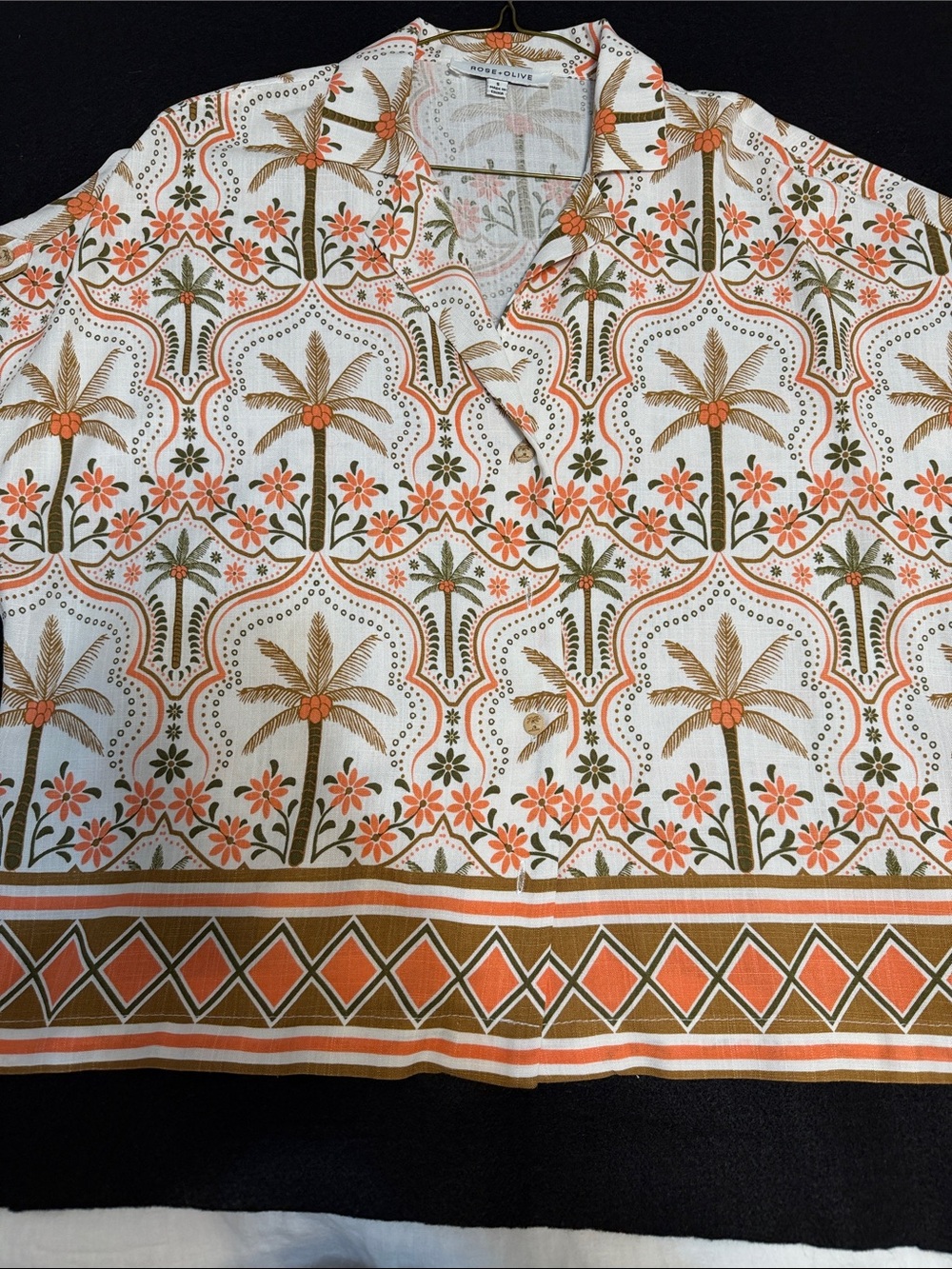 Rose & Olive White Shirt with Coral and Olive Palm Print